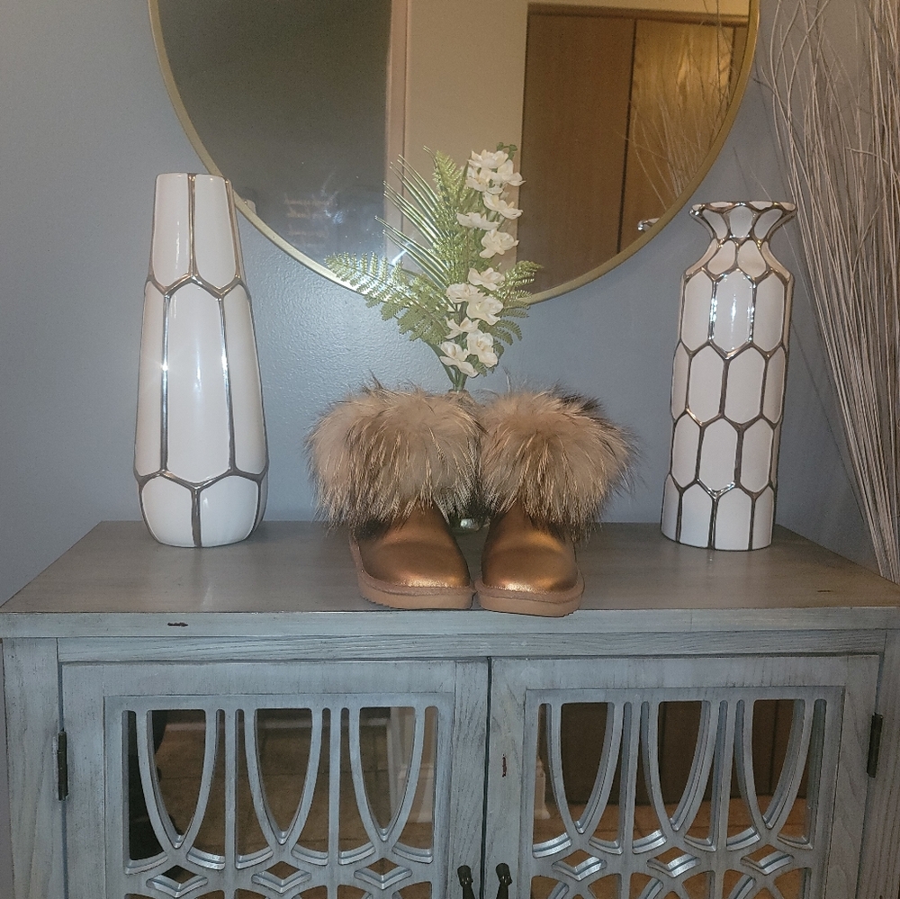 Metallic Bronze Fur Bootie